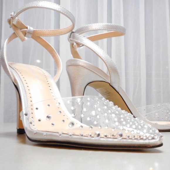 Adrienne Vittadini  Silver Metallic Vinyl party heels  size 7M - Picture 3 of 7